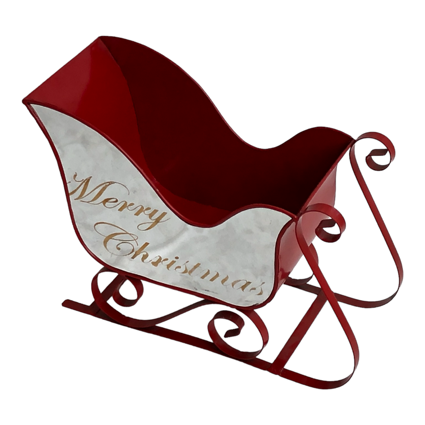 Christmas Embossed Silver/Red Metal Sleigh Decoration