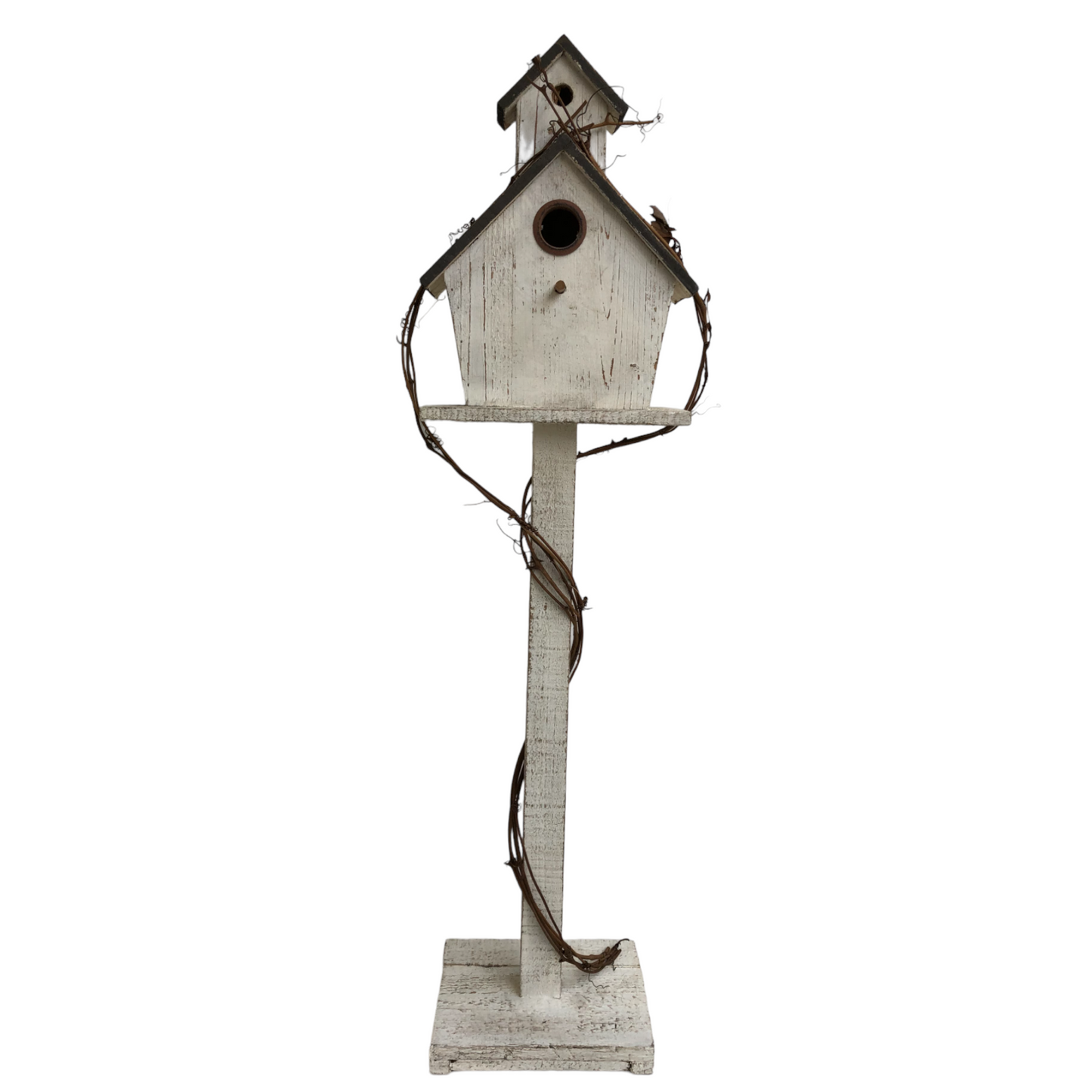 Washed White Wicker-decor Birdhouse