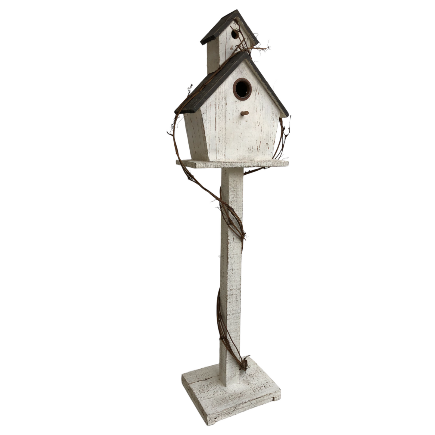 Washed White Wicker-decor Birdhouse