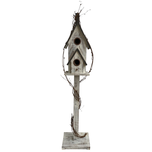 Retro Washed White Birdhouse