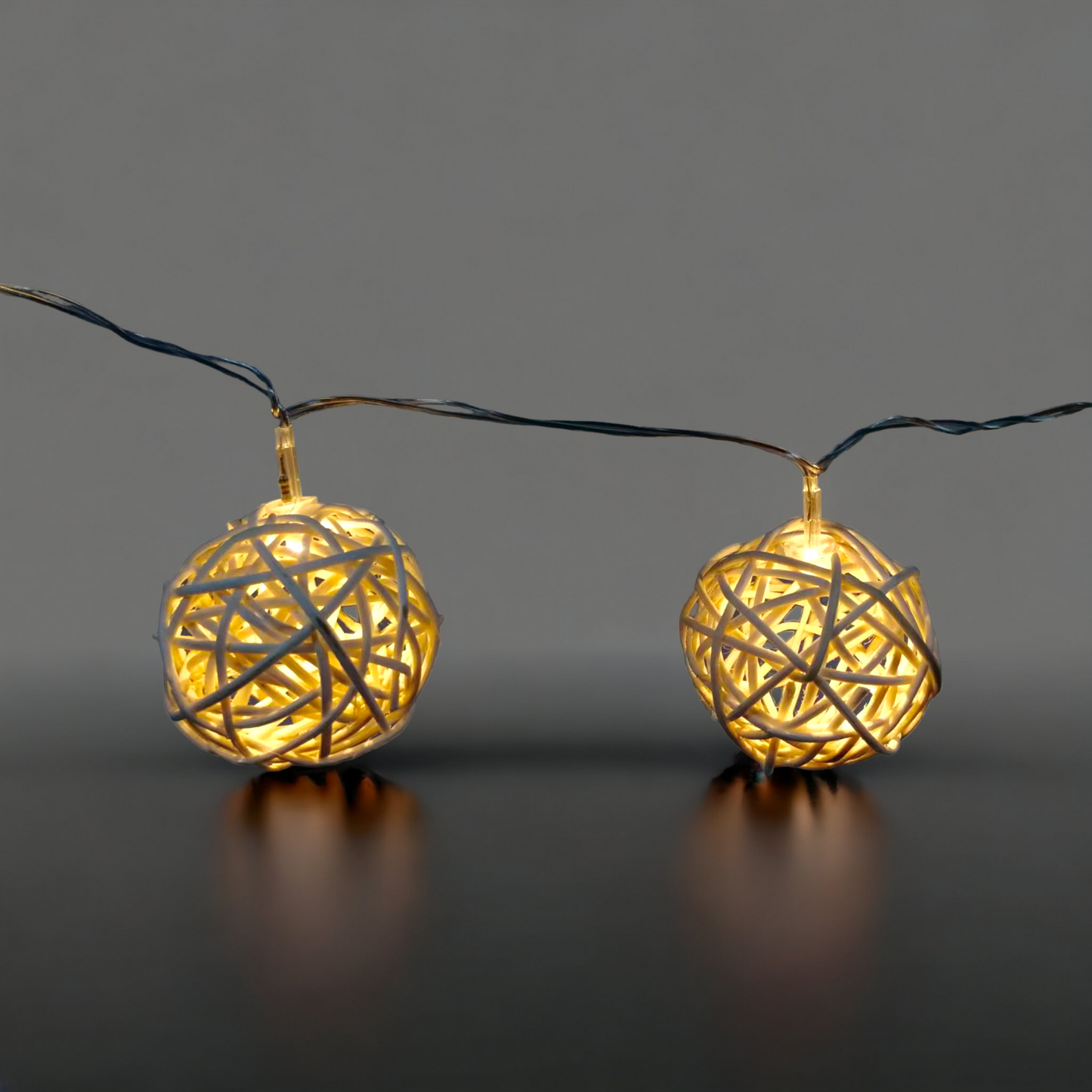 Warm White Rattan Balls String Lights