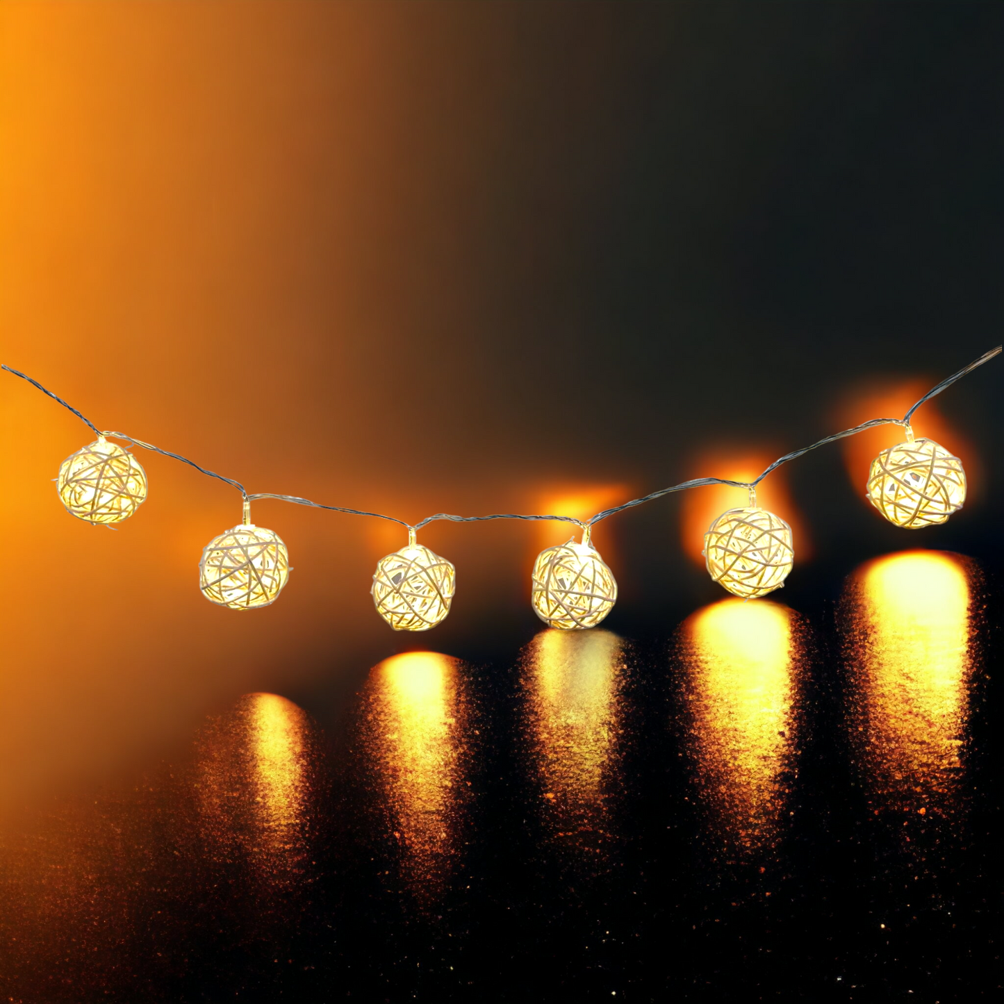 Warm White Rattan Balls String Lights