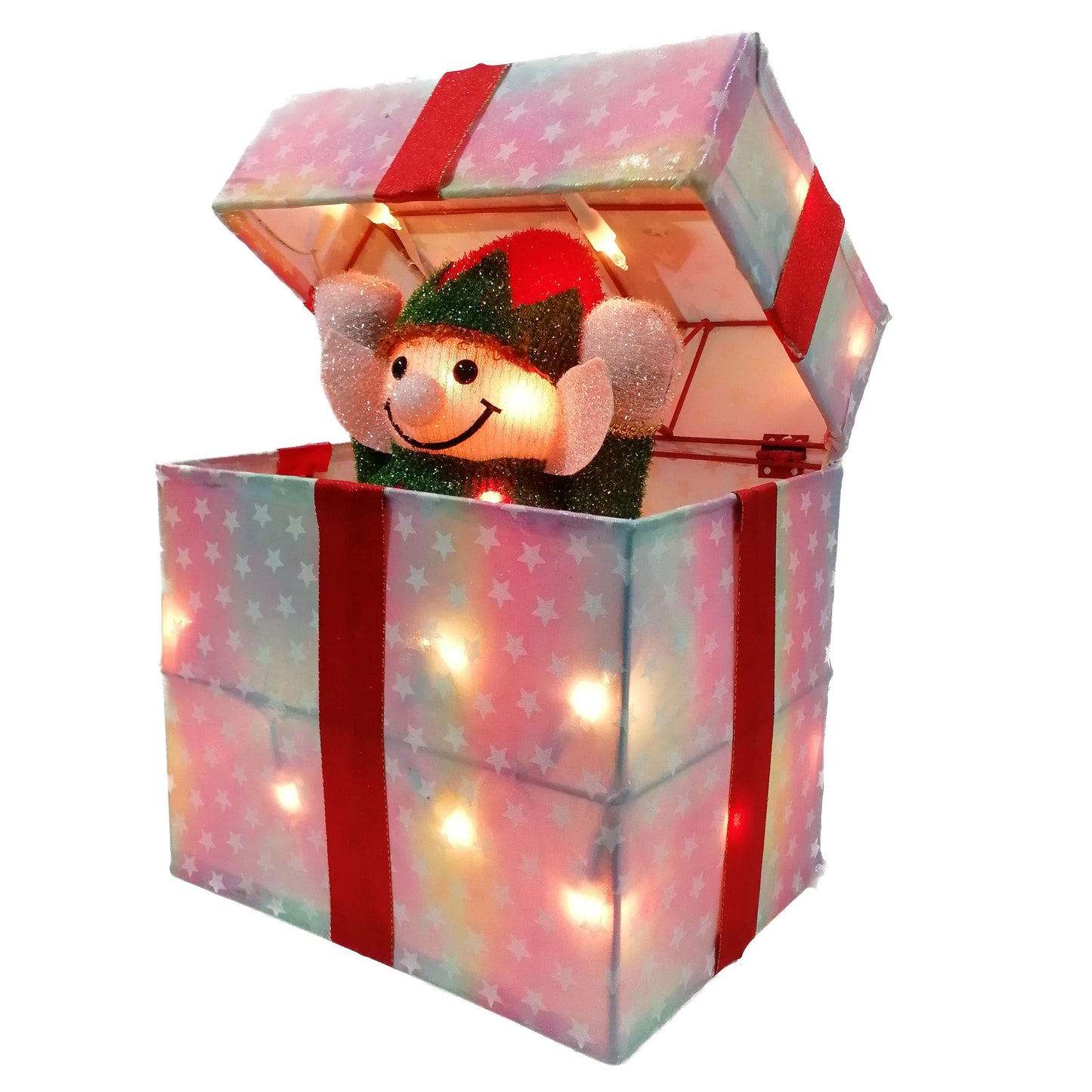 Christmas Elves Moving-Lid Lighted LED Gift Box