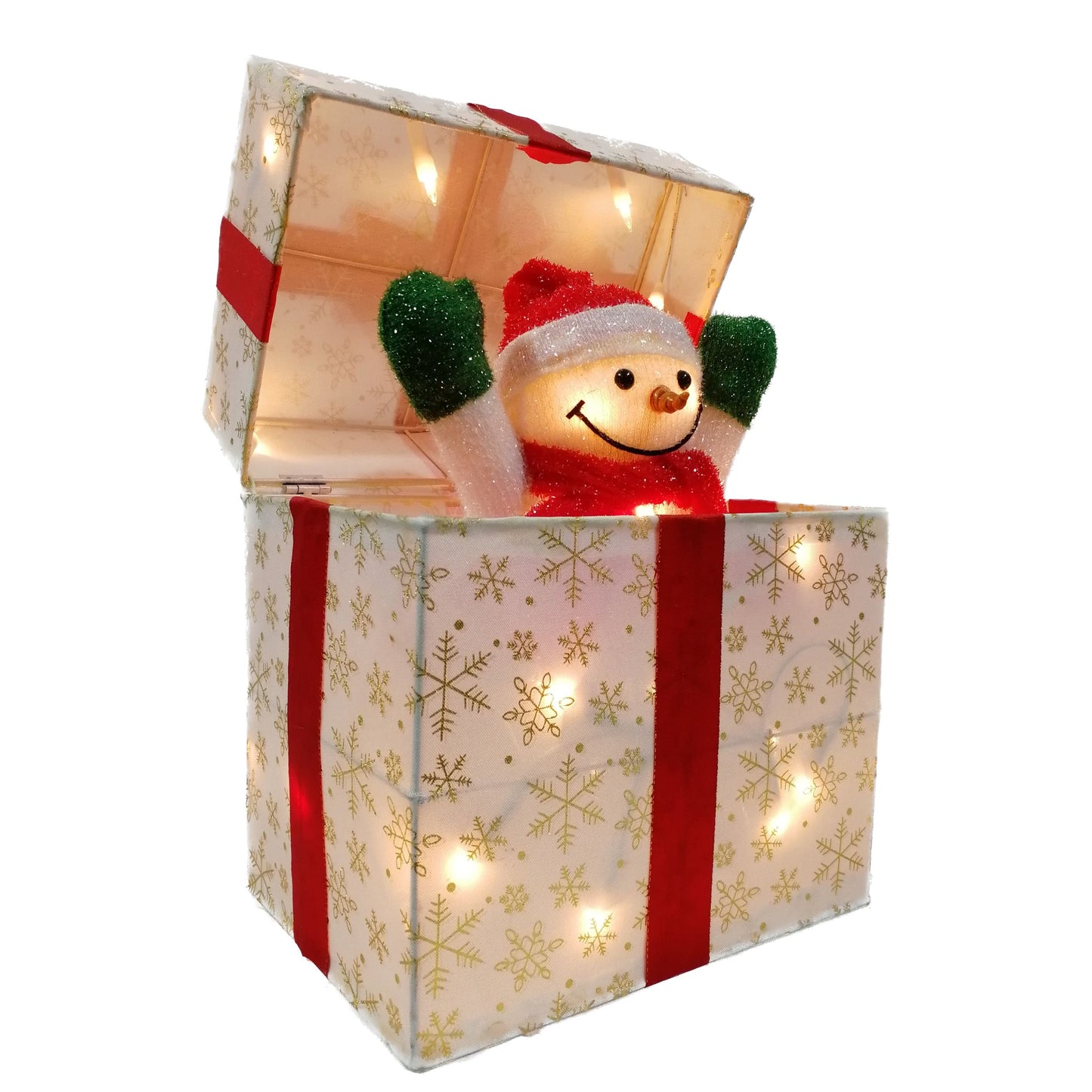 Christmas Snowman Moving-Lid Lighted LED Gift Box - White