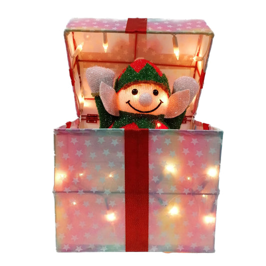 Christmas Elves Moving-Lid Lighted LED Gift Box