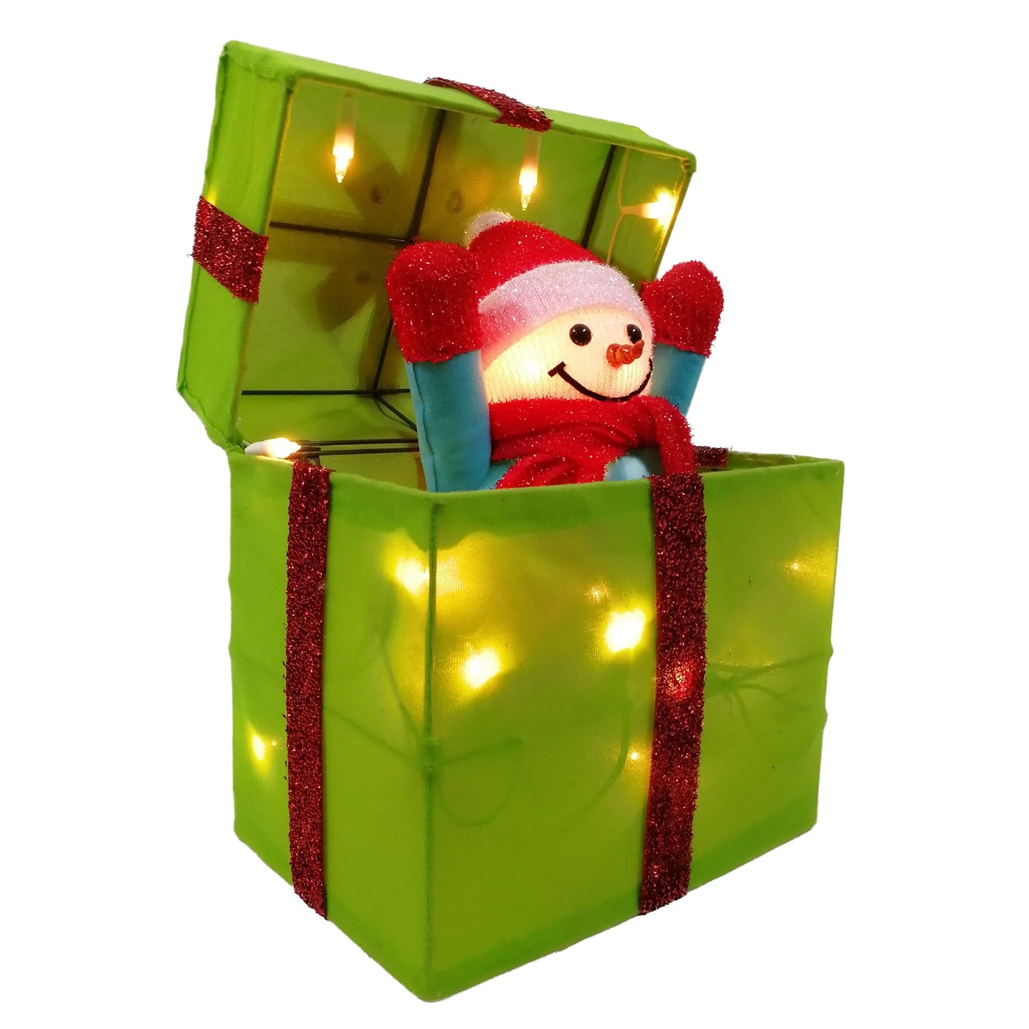 Christmas Snowman Moving-Lid Lighted LED Gift Box - Green