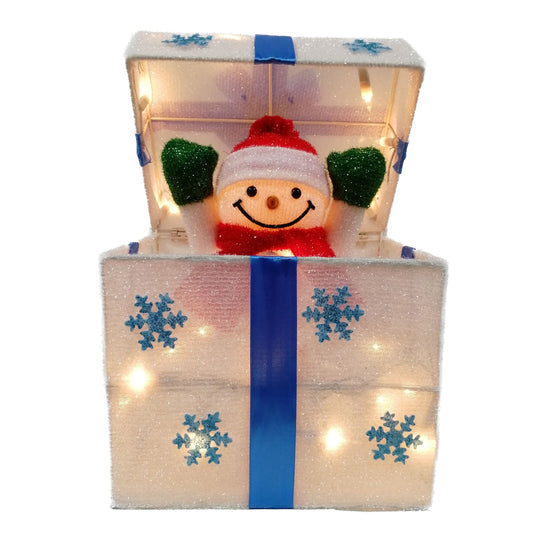 Christmas Snowman Moving-Lid Lighted LED Gift Box - Blue