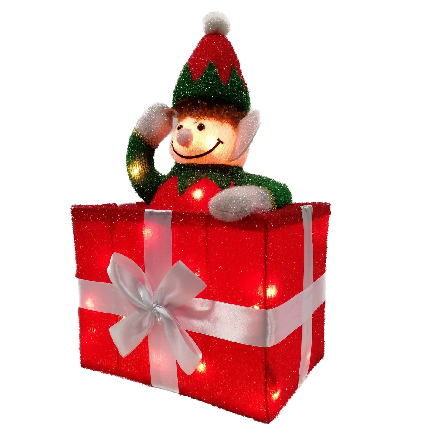 Christmas Elves Raising-hat Lighted Gift Box