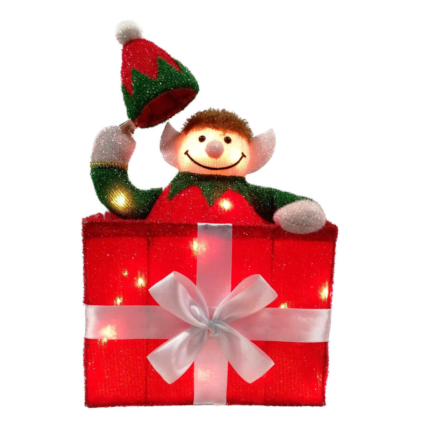 Christmas Elves Raising-hat Lighted Gift Box