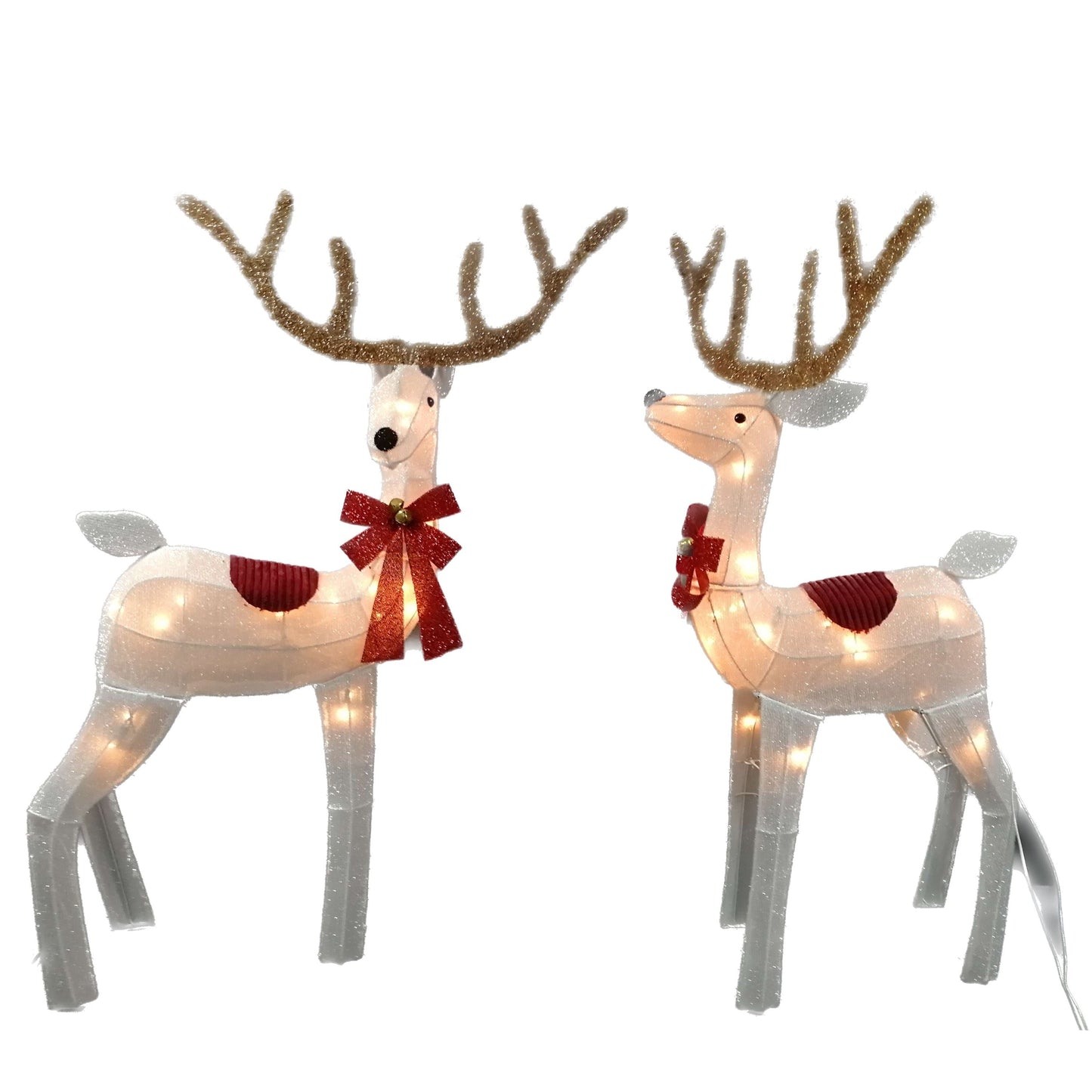 2-Piece Lighted Christmas Reindeer Set Outdoor Decor with LED Lights - White