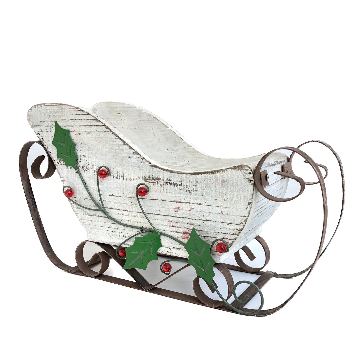 Decorative Metal/Washed White Wooden Sleigh