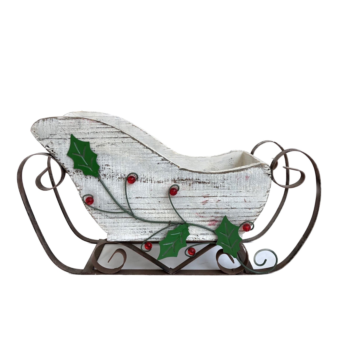 Decorative Metal/Washed White Wooden Sleigh