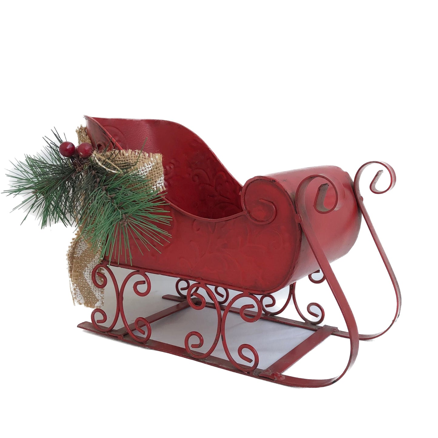 Christmas Red Textured Metal Sleigh Decor