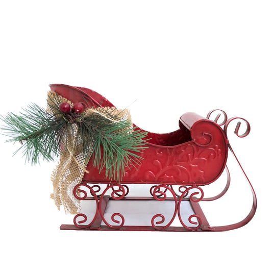 Christmas Red Textured Metal Sleigh Decor