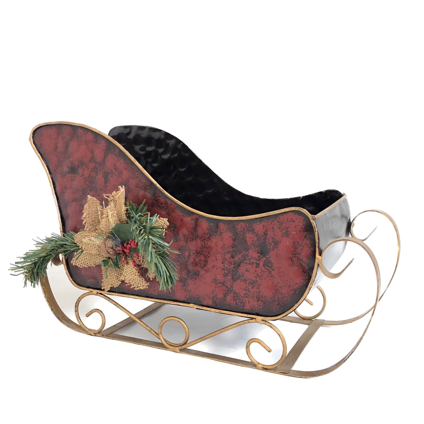 Rustic Red/Gold Metal Sleigh Decoration