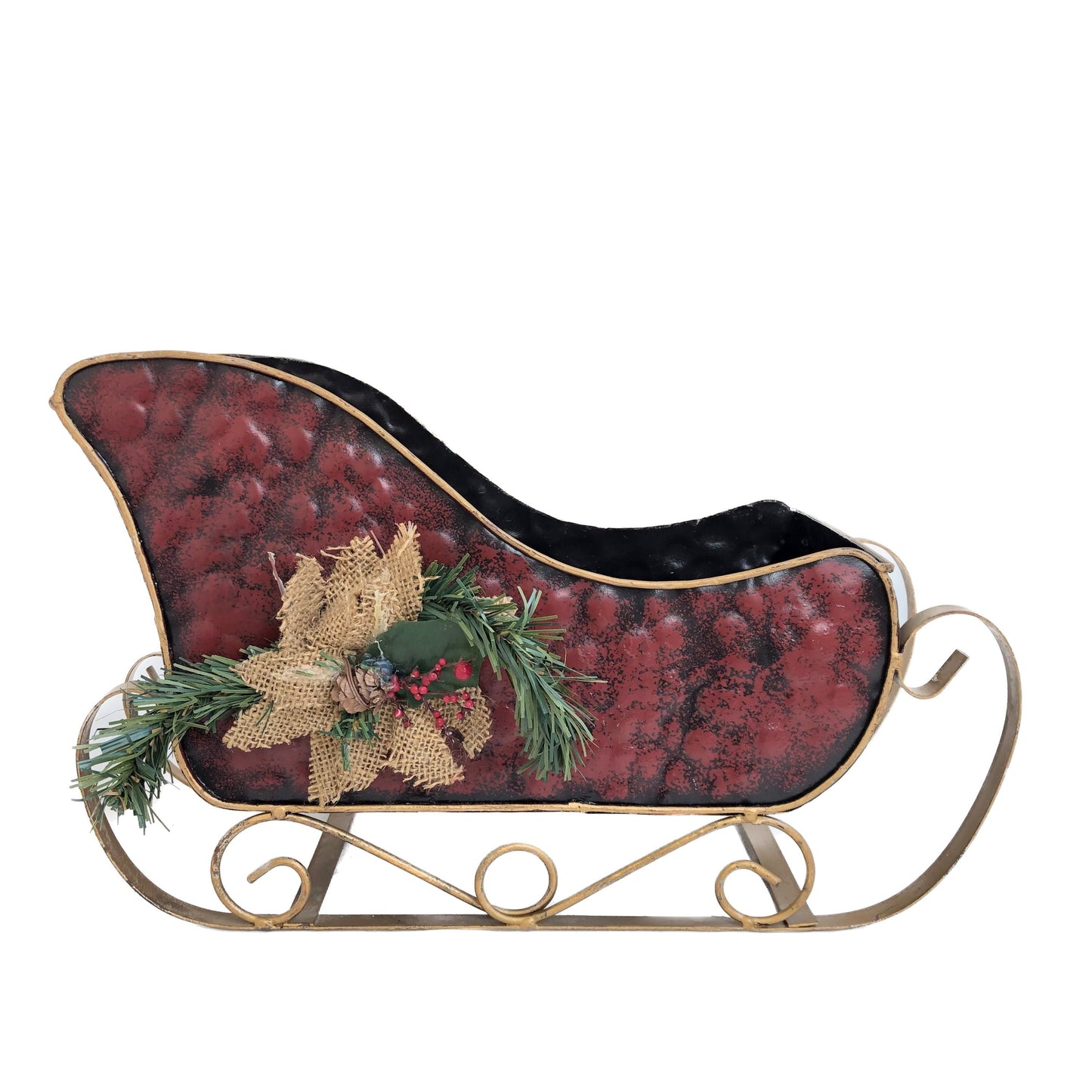 Rustic Red/Gold Metal Sleigh Decoration