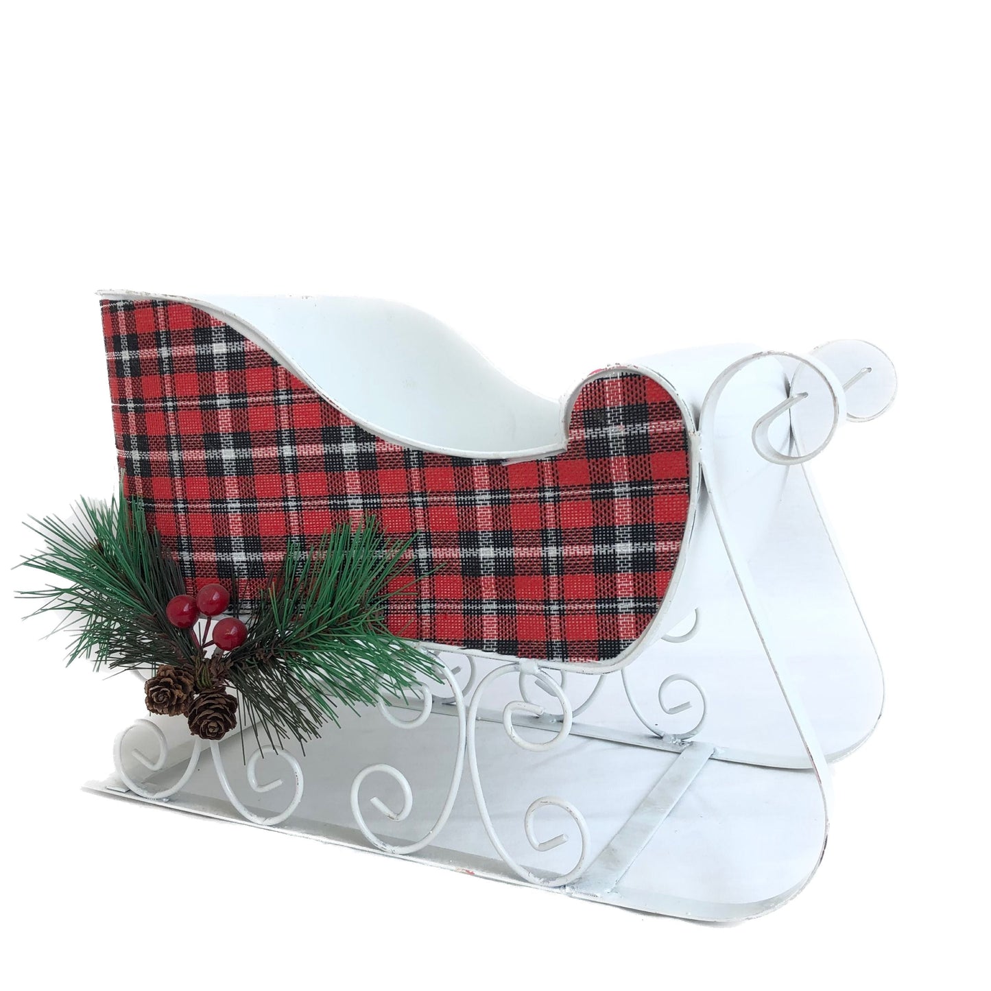 White Metal Holiday Sleigh Container Decoration