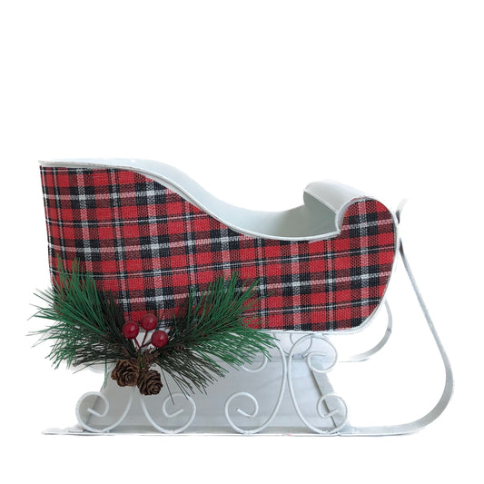 White Metal Holiday Sleigh Container Decoration