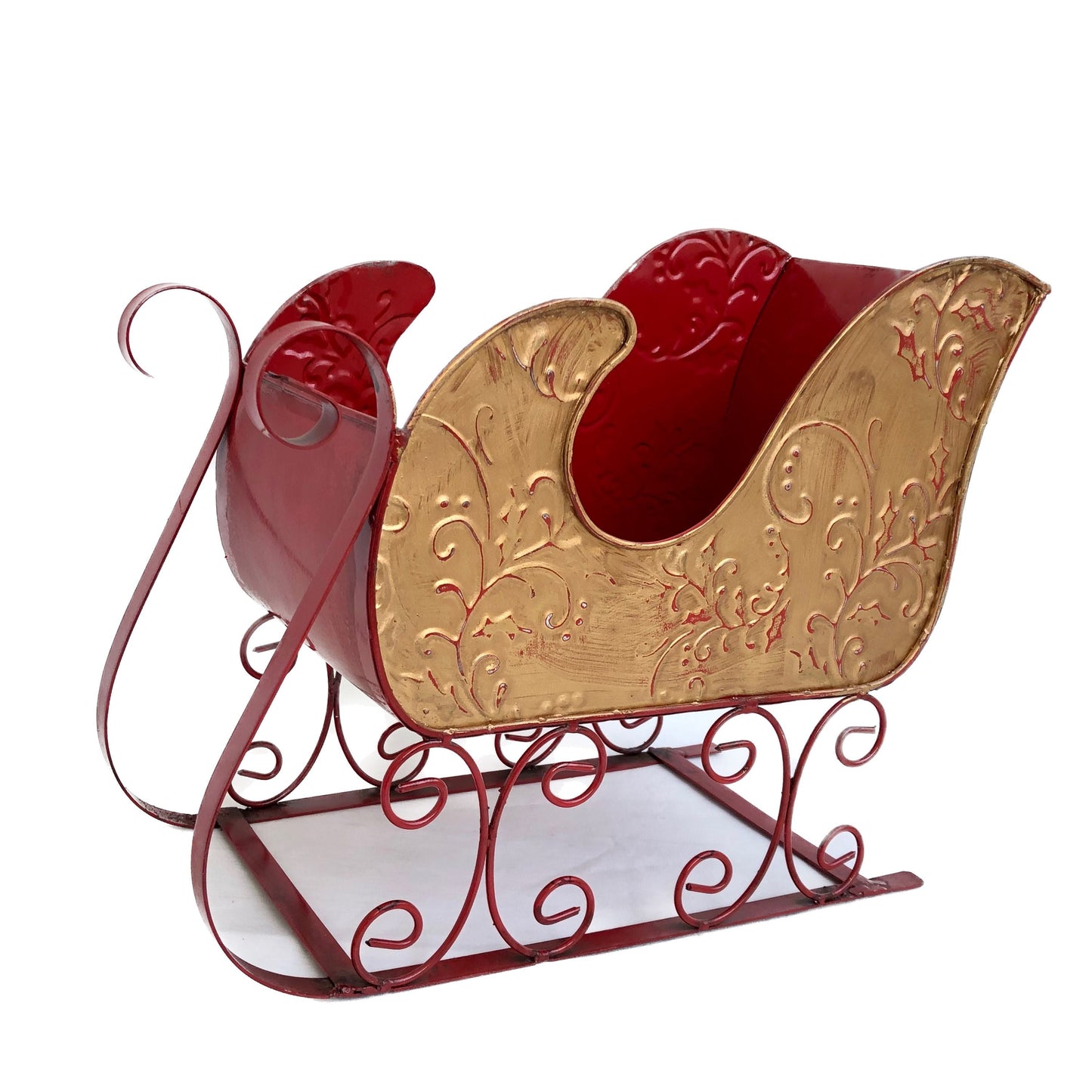 Glittery Textured Gold/Red Metal Sleigh Decoration