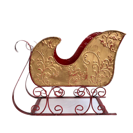 Glittery Textured Gold/Red Metal Sleigh Decoration