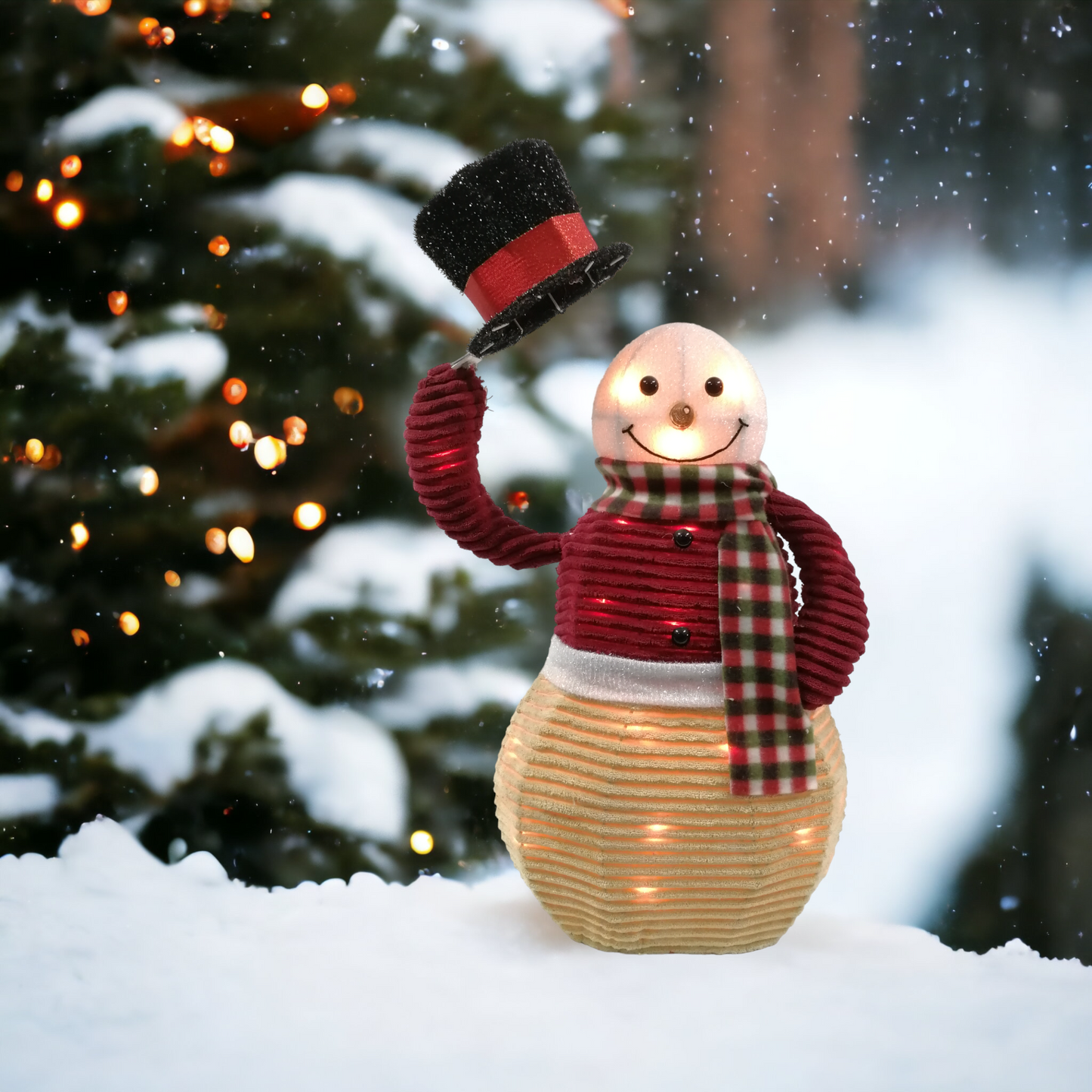 Raising-hat Lighted Snowman Outdoor