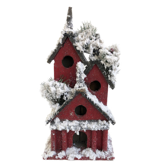 Red Christmas Snowy Birdhouse