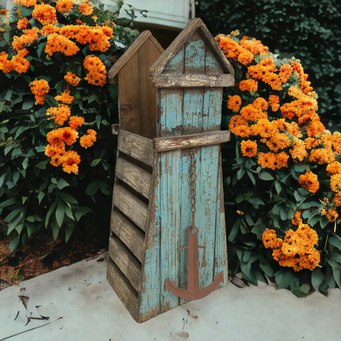 Vintage Blue Lighthouse with Anchor