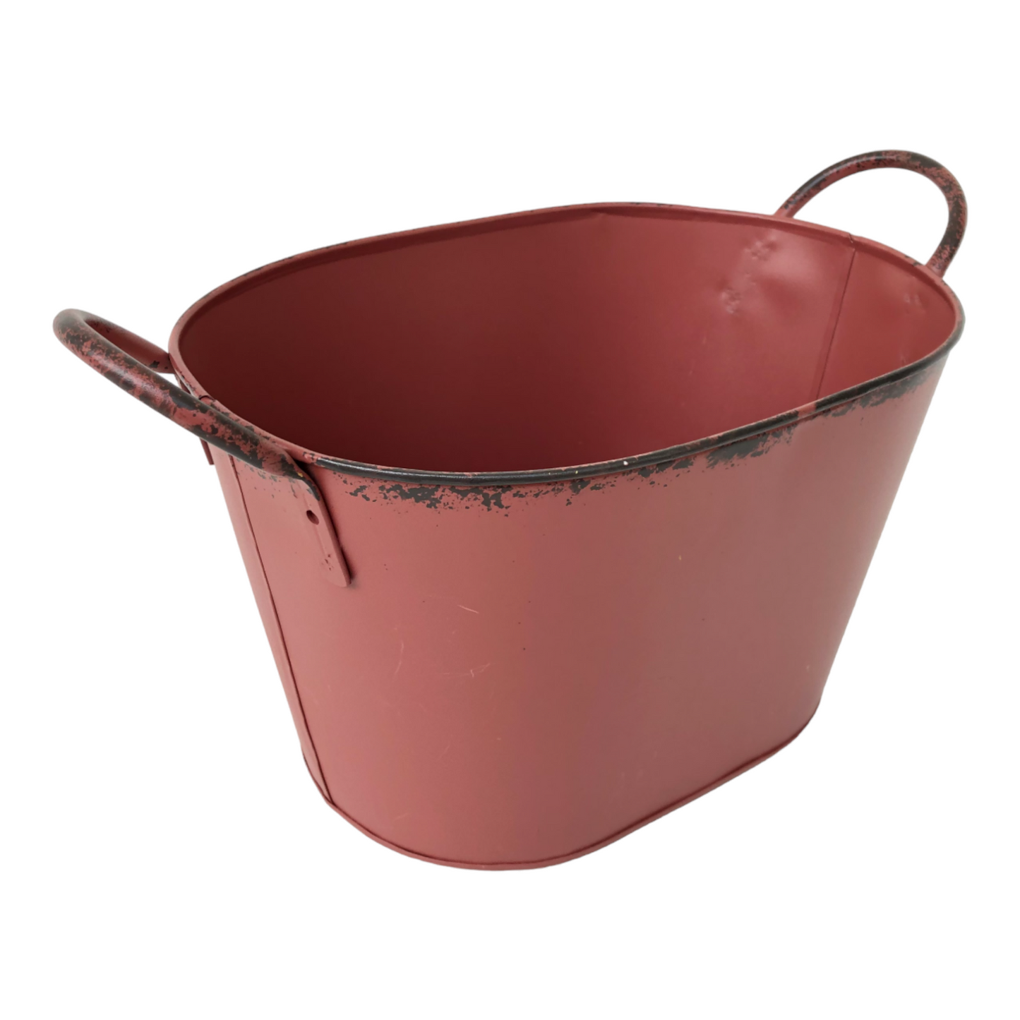 Washed Red Metal Gift Basket with Handle