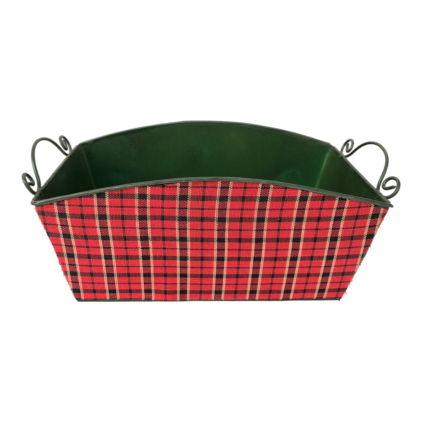 Classic Plaid Metal Gift Basket with Handle