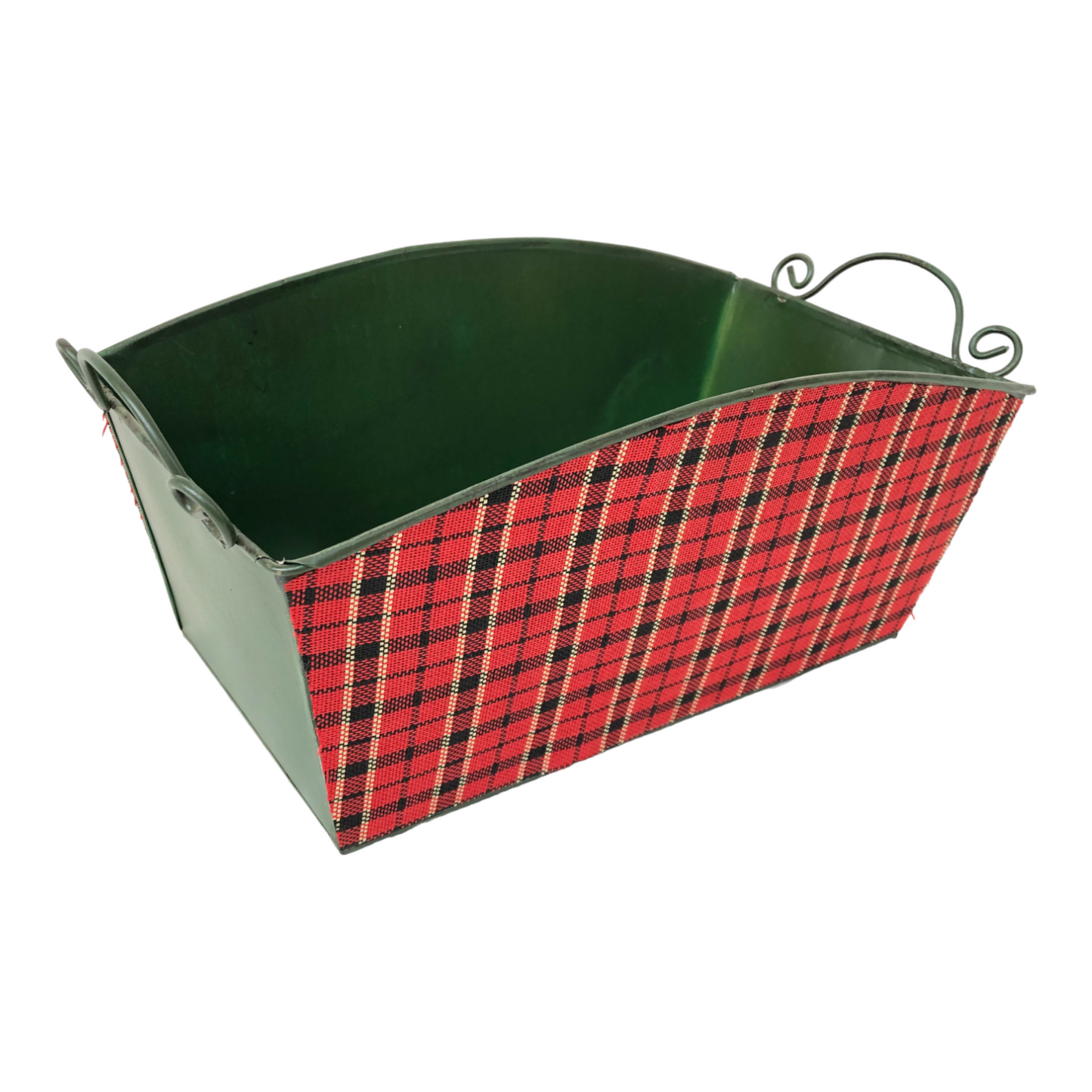 Classic Plaid Metal Gift Basket with Handle