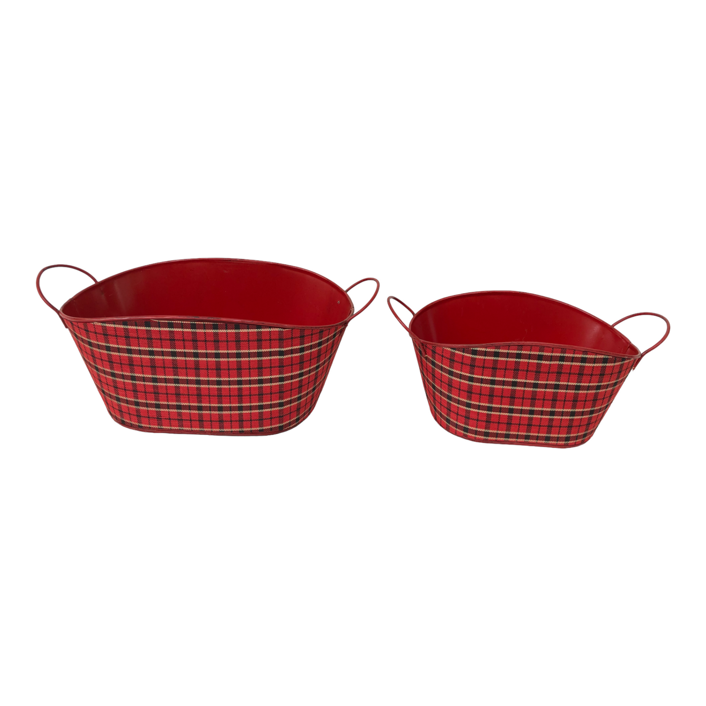 Christmas Red Classic Plaid Metal Gift Basket