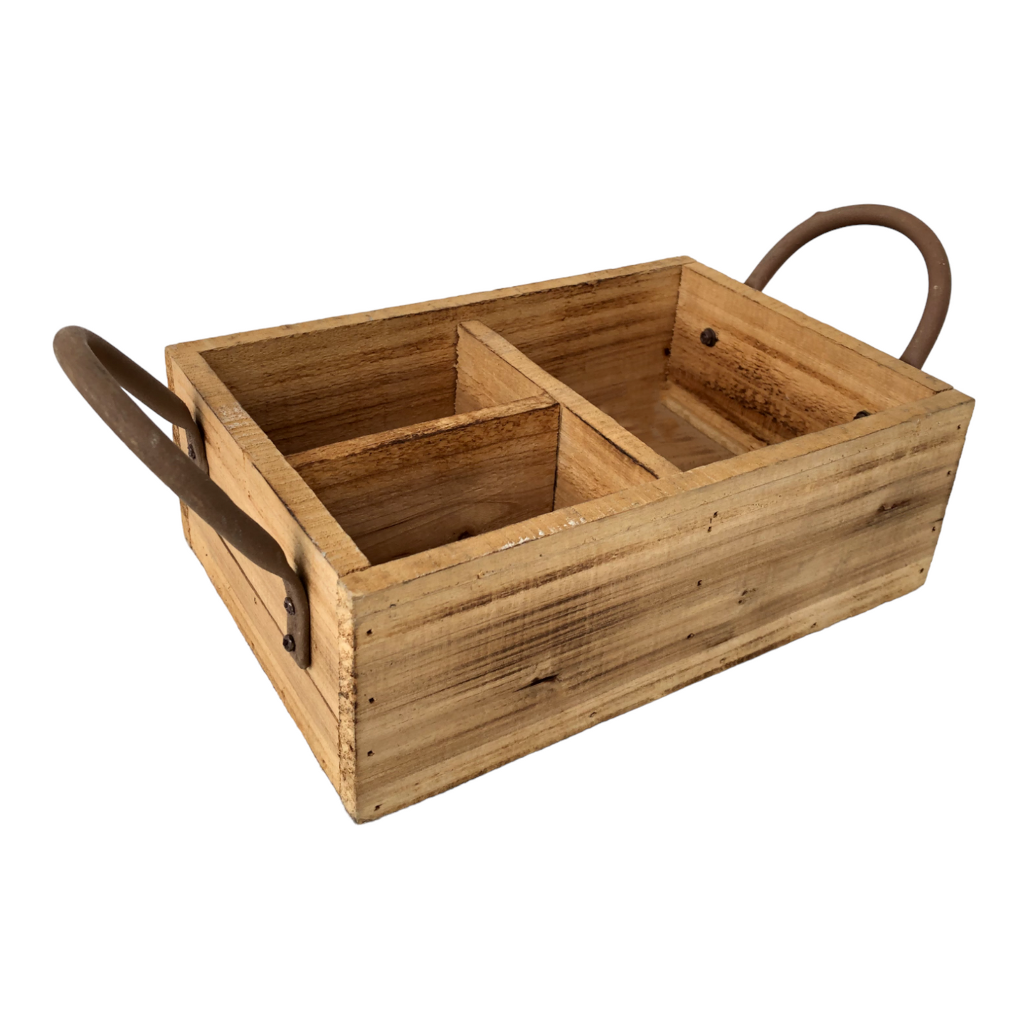 Decorative Wooden Gift Basket with Metal Handles